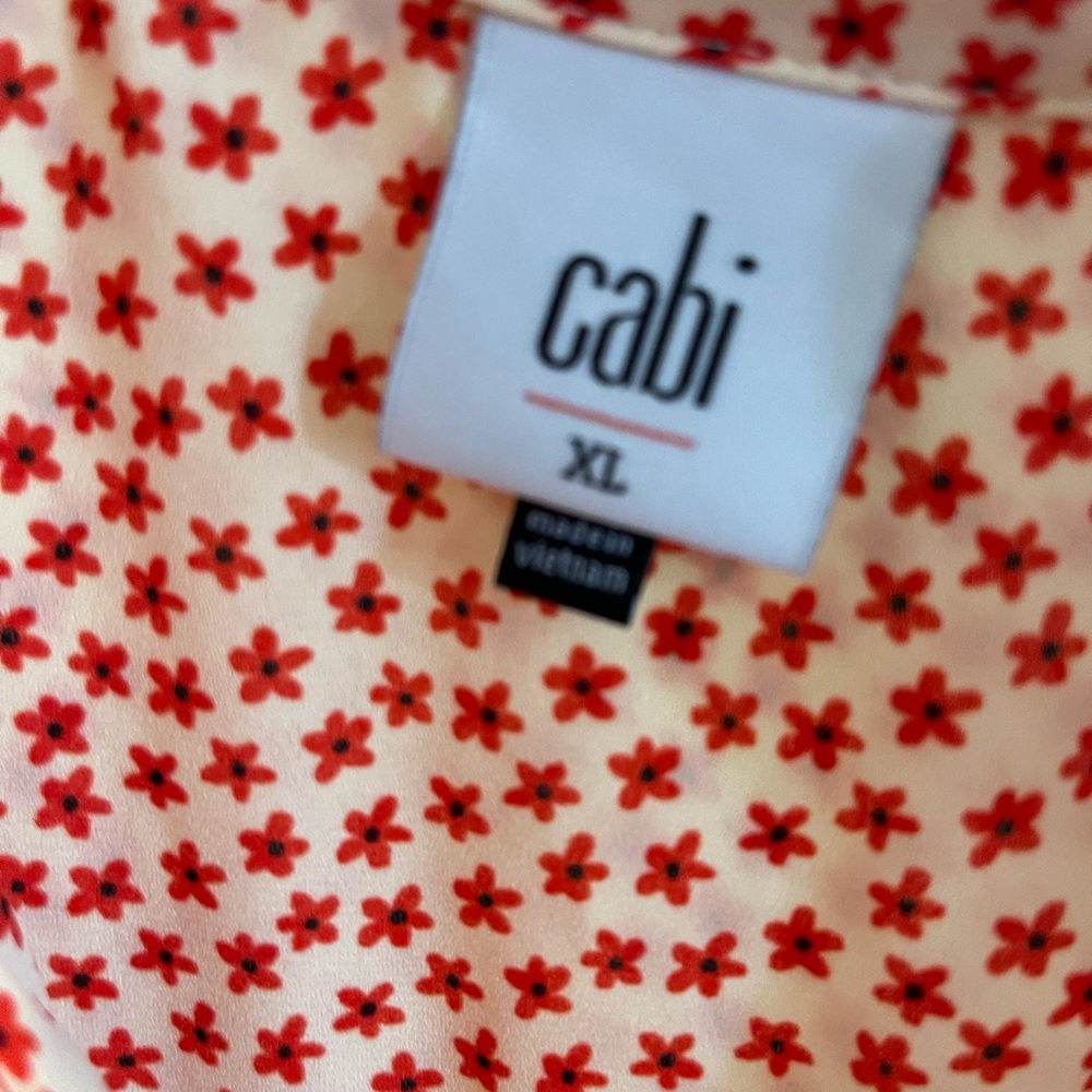 CAbi Red Floral V-Neck Blouse with Button Front - Picture 4 of 6